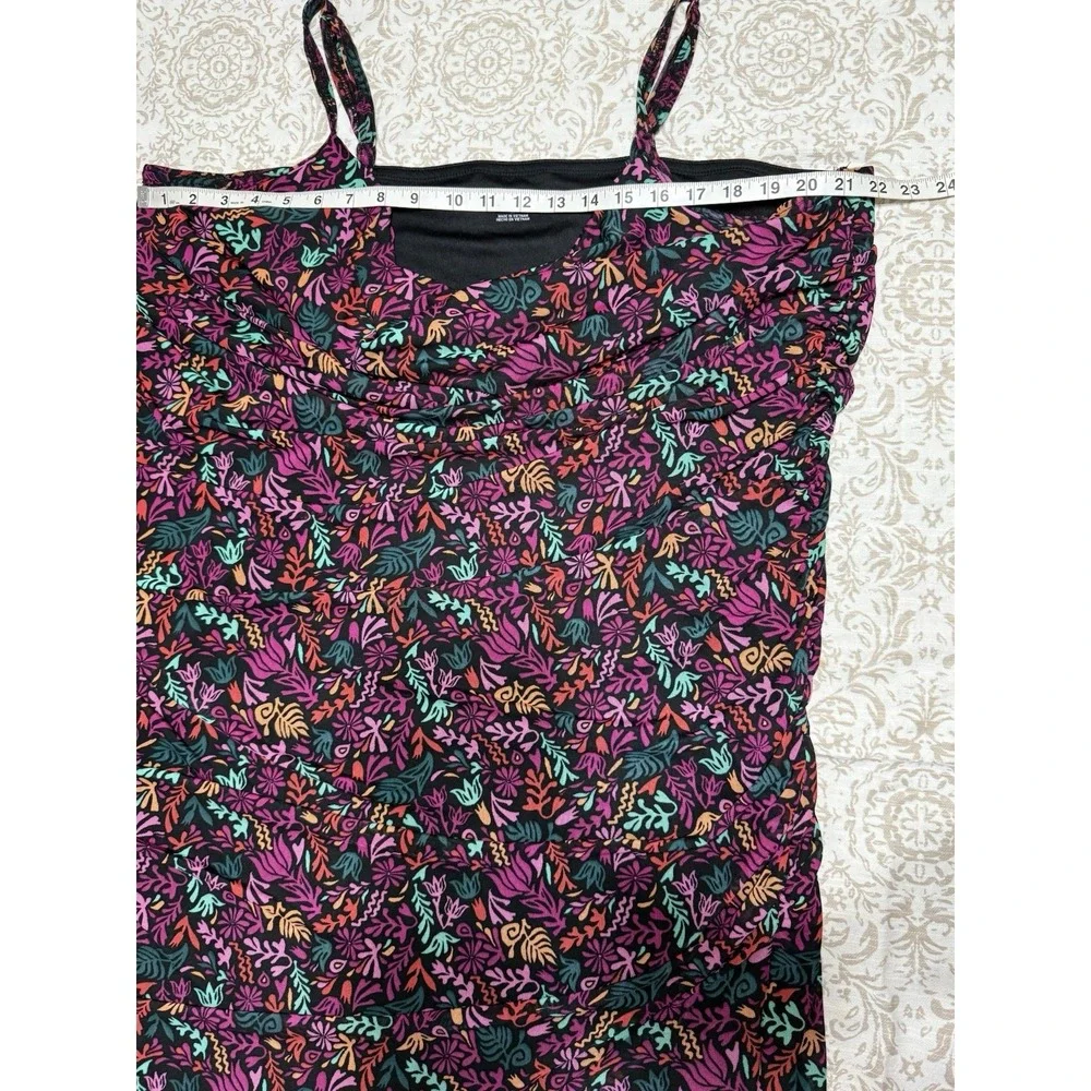 Ava &‎ Viv Women's Black Floral Print Lined Mesh Spaghetti Ruched Dress 2X